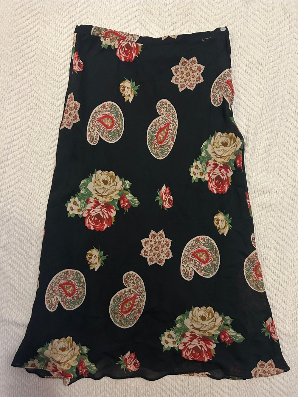 Vintage Floral Paisley Black Slip Skirt